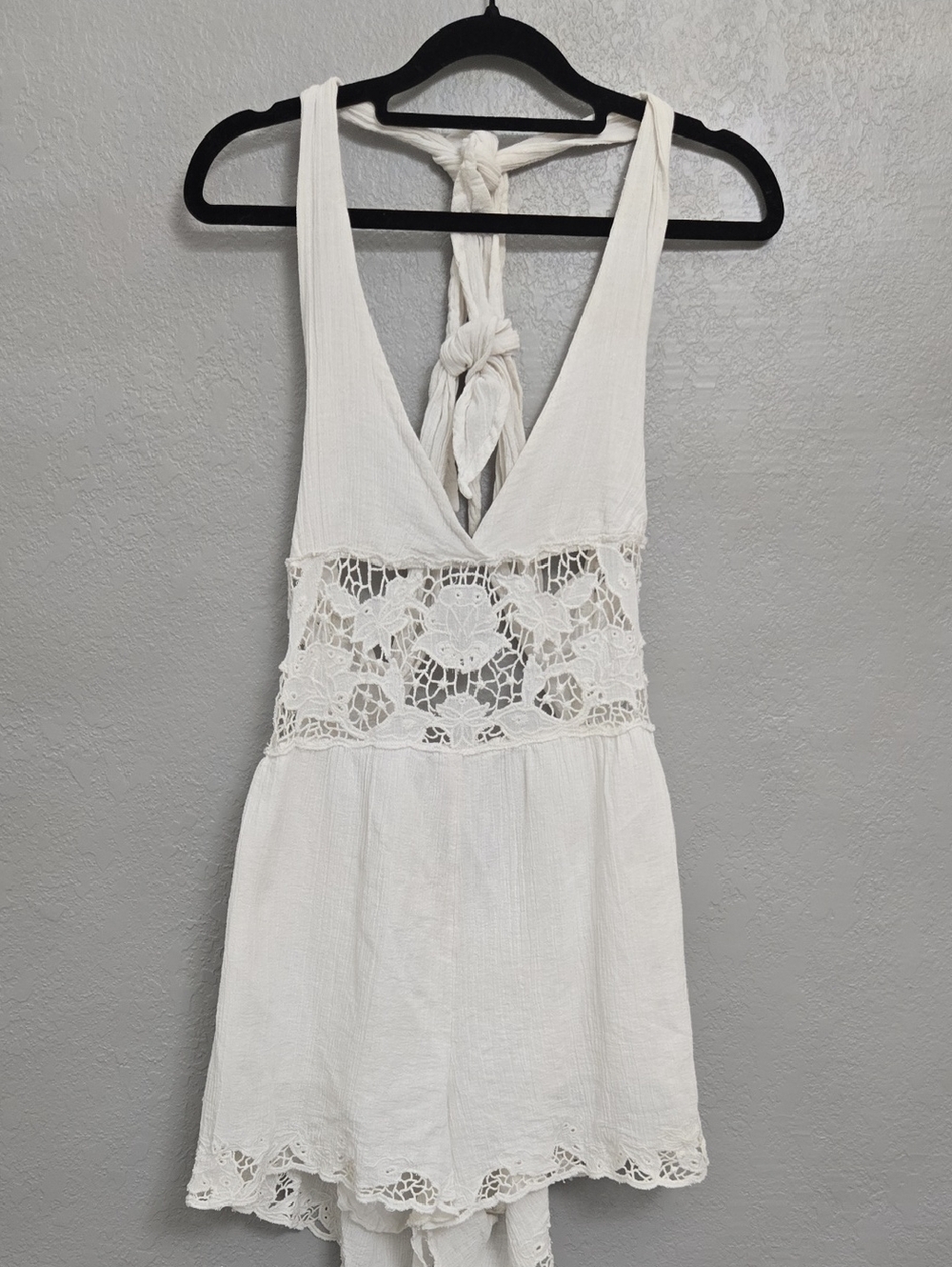 Free People-White Crochet Waist Romper